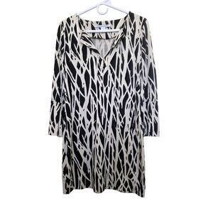 Diane von Furstenberg DVF New Reina Two Silk Shift Dress Sz 8 Black White Twig